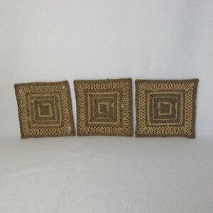 Vintage Wicker Straw Trivet Hot Pad Rattan Raffia Pot Holder Square Set of 3